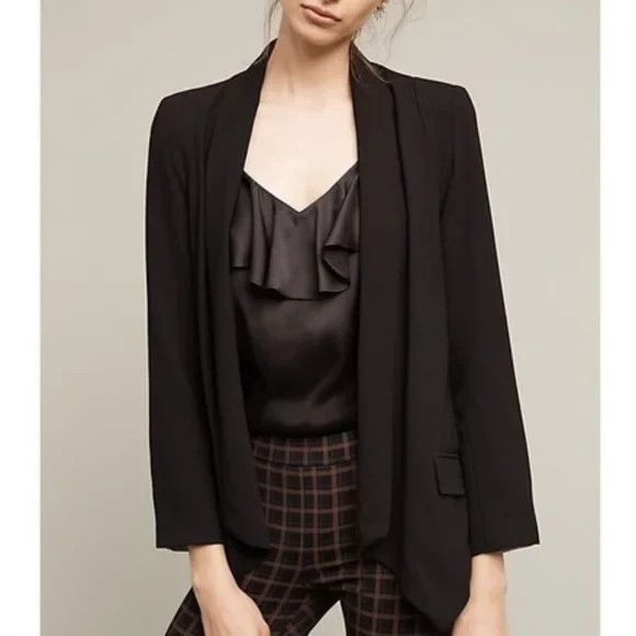 Anthropologie Cartonnier Black Blazer Jacket Draped Open- Front Size Medium NWT - Picture 3 of 13